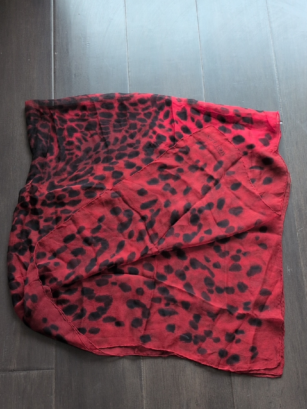 Alexander McQueen Red and Black Silk Leopard-Print Scarf
